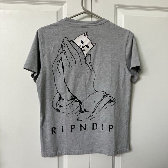 RIPNDIP Rip N Dip T-shirt Womens M Gray Prayer Hands Gray Pocket Tee Skate - Picture 5 of 7